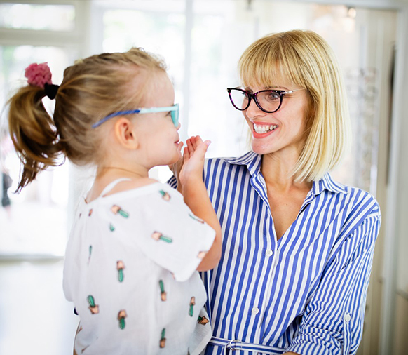 Mother and daughter wearing glasses