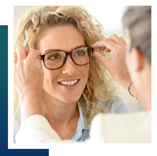 Woman putting on glasses to customer