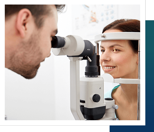 Female patient getting eye exam at Dahlonega location
