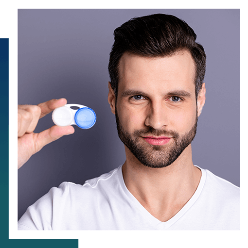 Man showing contact lens case